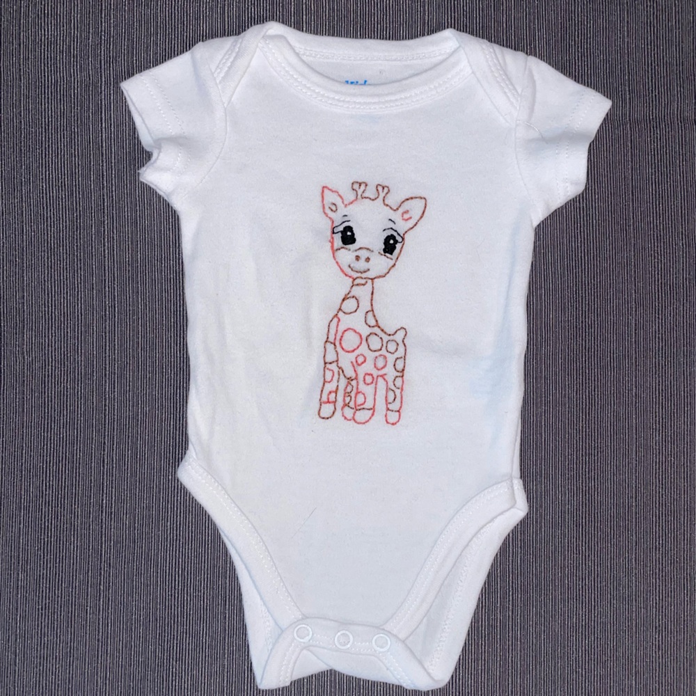 Kidgets White Baby Girl’s Onsie with Vibrant Hand Embroidered Giraffe